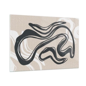 Obraz na szkle - Ekspresyjna czarna linia na beżowym tle w stylu abstrakcyjnym - 100x70cm - Ekspresja zwielokrotniona - Nowoczesna dekoracja ścienna do salonu, kuchni i sypialni ARTTOR