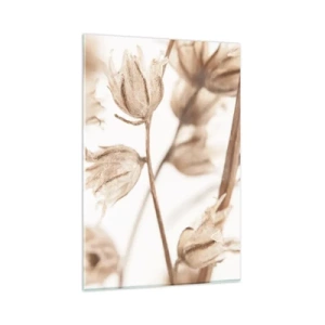 Obraz na szkle - Delikatne wysuszone kwiaty w odcieniach beżu i brązu - 80x120cm - Dzwonią na koniec lata - Nowoczesna dekoracja ścienna do salonu i sypialni ARTTOR