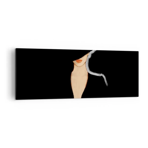 Obraz na płótnie - Sylwetka kobiety w kapeluszu na czarnym tle - 140x50cm - Elegancja i styl - Nowoczesna dekoracja ścienna do salonu i sypialni ARTTOR