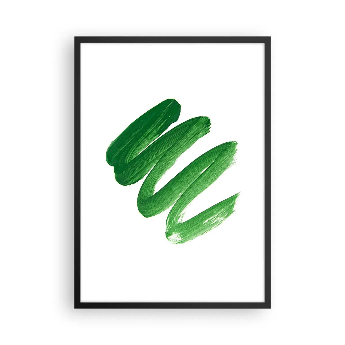 Plakat w czarnej ramie - Minimalistyczne zielone pociągnięcia pędzla na białym tle - 50x70cm - Zielony żart - Nowoczesna dekoracja ścienna do salonu i sypialni ARTTOR