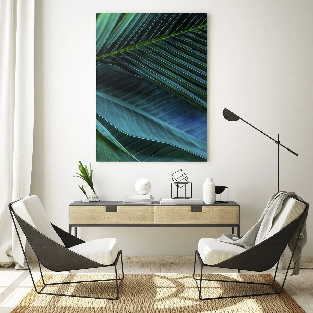 Obraz na szkle - Detale ciemnozielonych tropikalnych liści - 50x70cm - Anatomia zieleni - Nowoczesna dekoracja ścienna do salonu, kuchni i sypialni ARTTOR