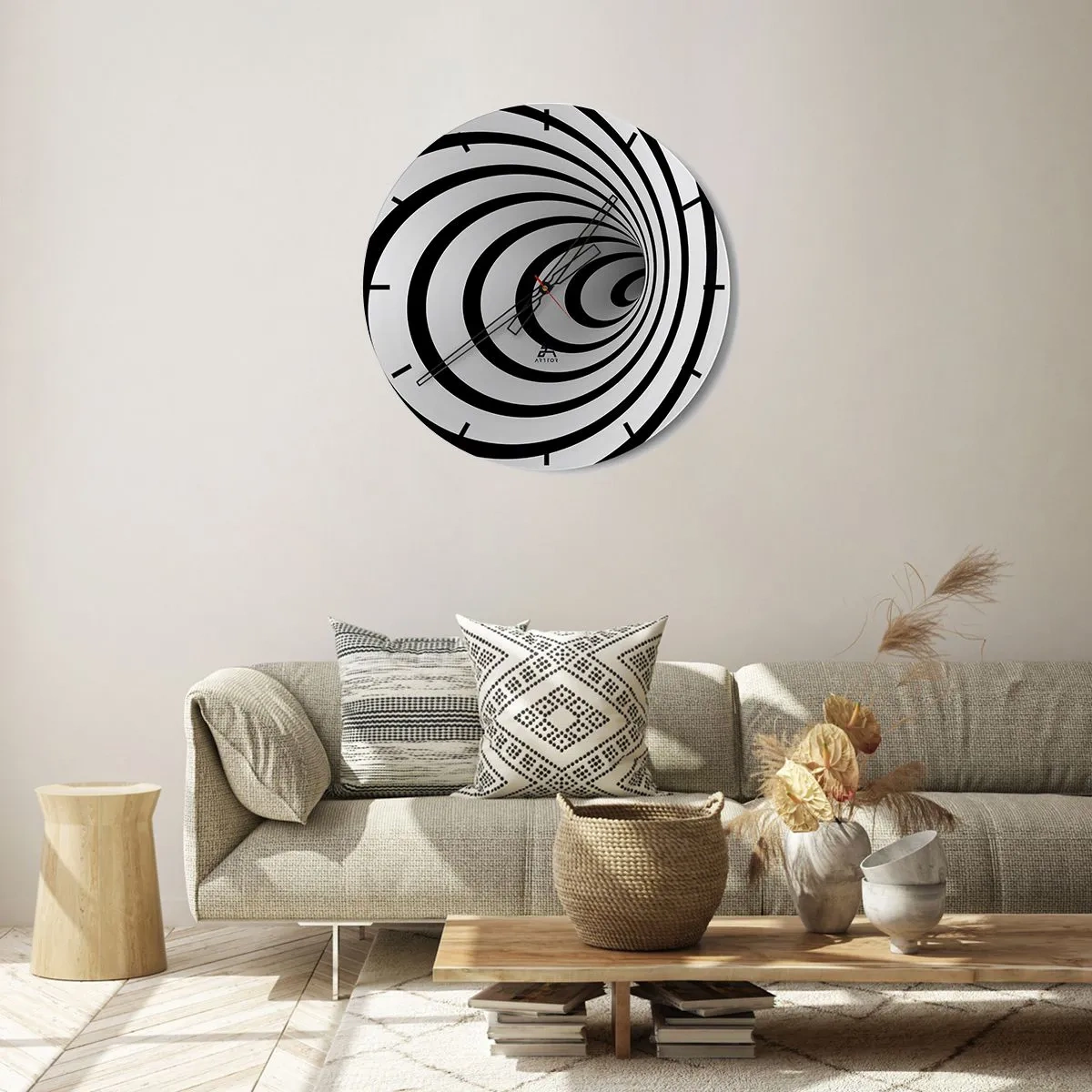 Zegar ścienny - Hipnotyzujący spiralny wzór w czerni i bieli - 30x30cm - Też nie możesz się oprzec? - Nowoczesna dekoracja ścienna do salonu, kuchni i sypialni ARTTOR