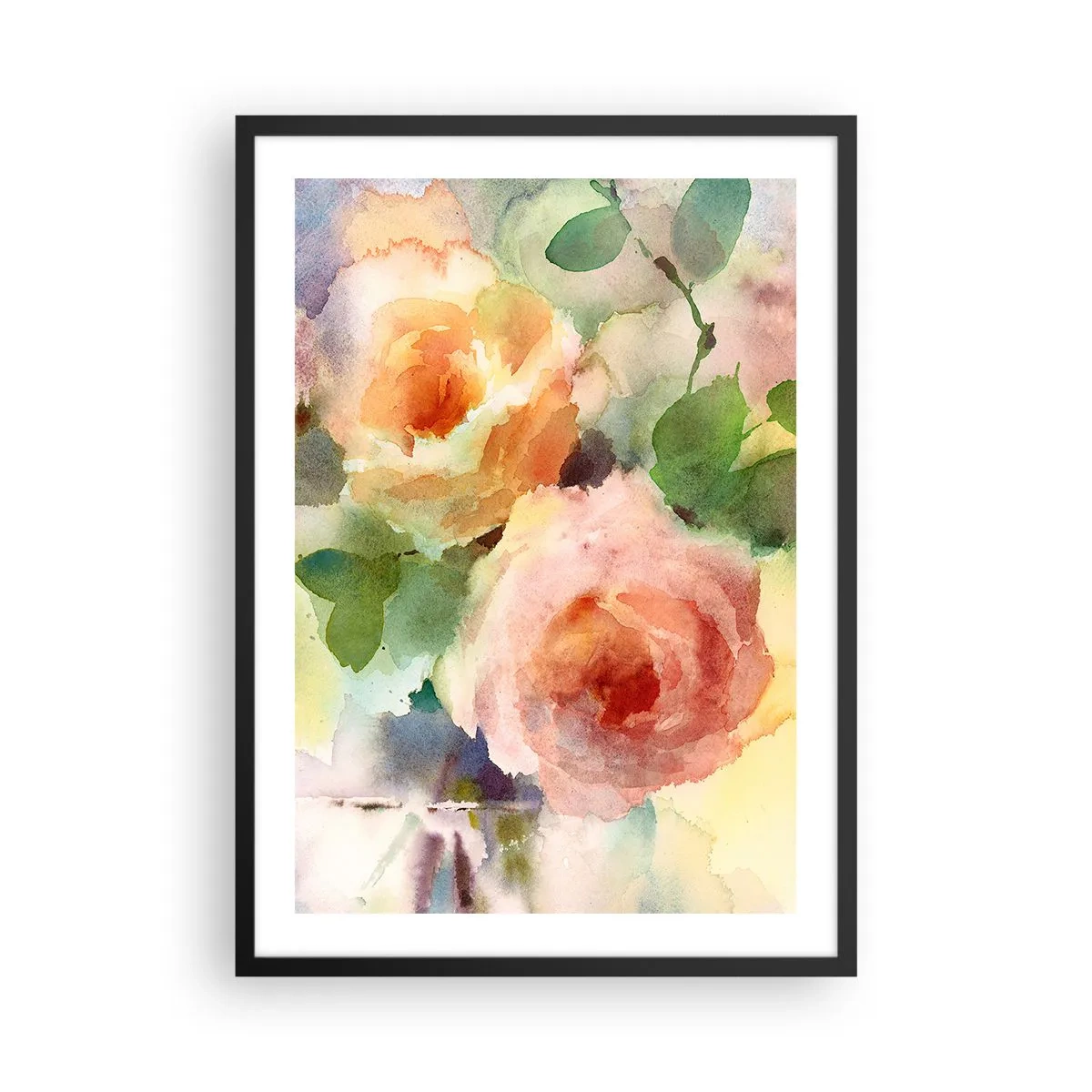 Plakat w czarnej ramie - Akwarelowe kwiaty w pastelowych barwach - 50x70cm - Delikatne jak akwarela - Nowoczesna dekoracja ścienna do salonu i sypialni ARTTOR