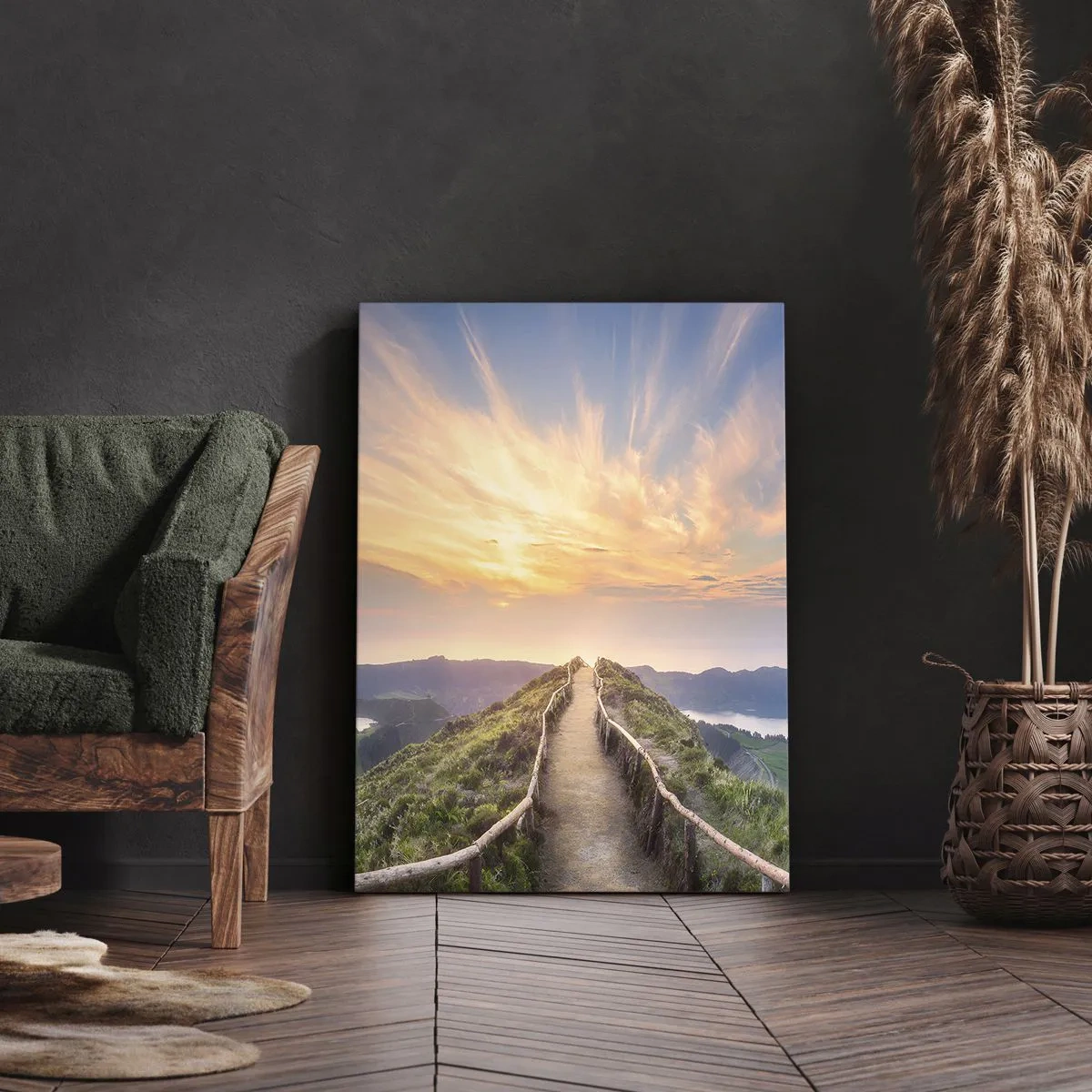 Obraz na płótnie - Górska ścieżka o zachodzie słońca - 50x70cm - Blisko nieba - Nowoczesna dekoracja ścienna do salonu, kuchni i sypialni ARTTOR