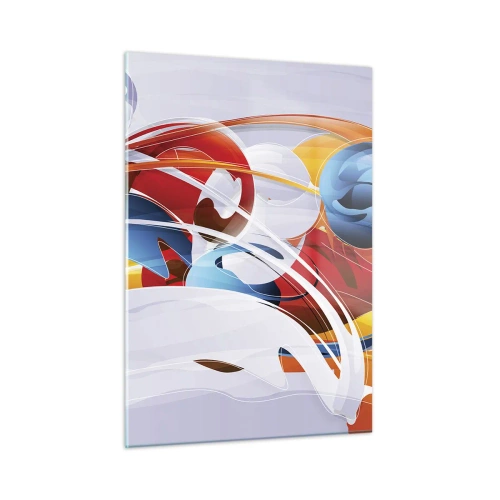 Obraz na szkle - Abstrakcyjna kompozycja barwnych kształtów i linii - 50x70cm - Taniec żywiołów - Nowoczesna dekoracja ścienna do salonu, kuchni i sypialni ARTTOR