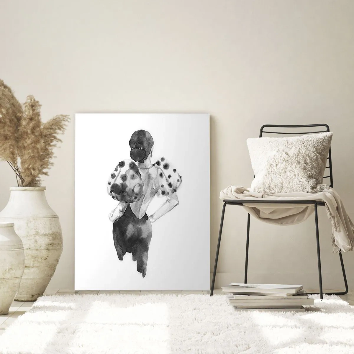 Obraz na szkle - Minimalistyczna ilustracja kobiety w stylu akwareli - 80x120cm - Przeszła tuż obok - Nowoczesna dekoracja ścienna do salonu i sypialni ARTTOR