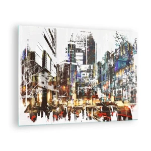 Obraz na szkle - Kolorowe światła miasta w artystycznym, migotliwym stylu - 70x50cm - Miasto  migotliwe - Nowoczesna dekoracja ścienna do salonu i sypialni ARTTOR