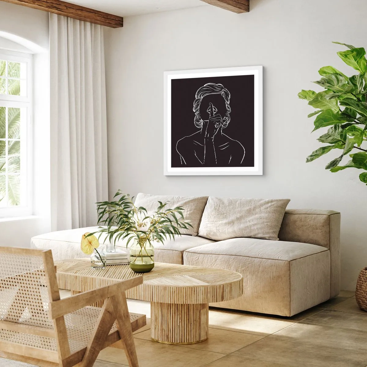 Plakat w białej ramie - Piękno rozkwita w ciszy - 60x60 cm