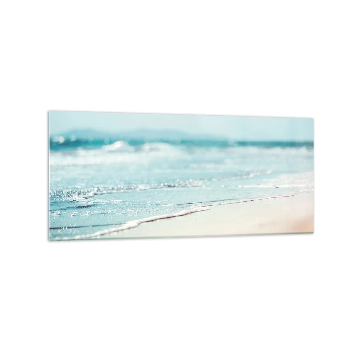Obraz na szkle - Delikatne fale oceanu na piaszczystej plaży - 120x50cm - Ciepło i szum - Nowoczesna dekoracja ścienna do salonu i sypialni ARTTOR