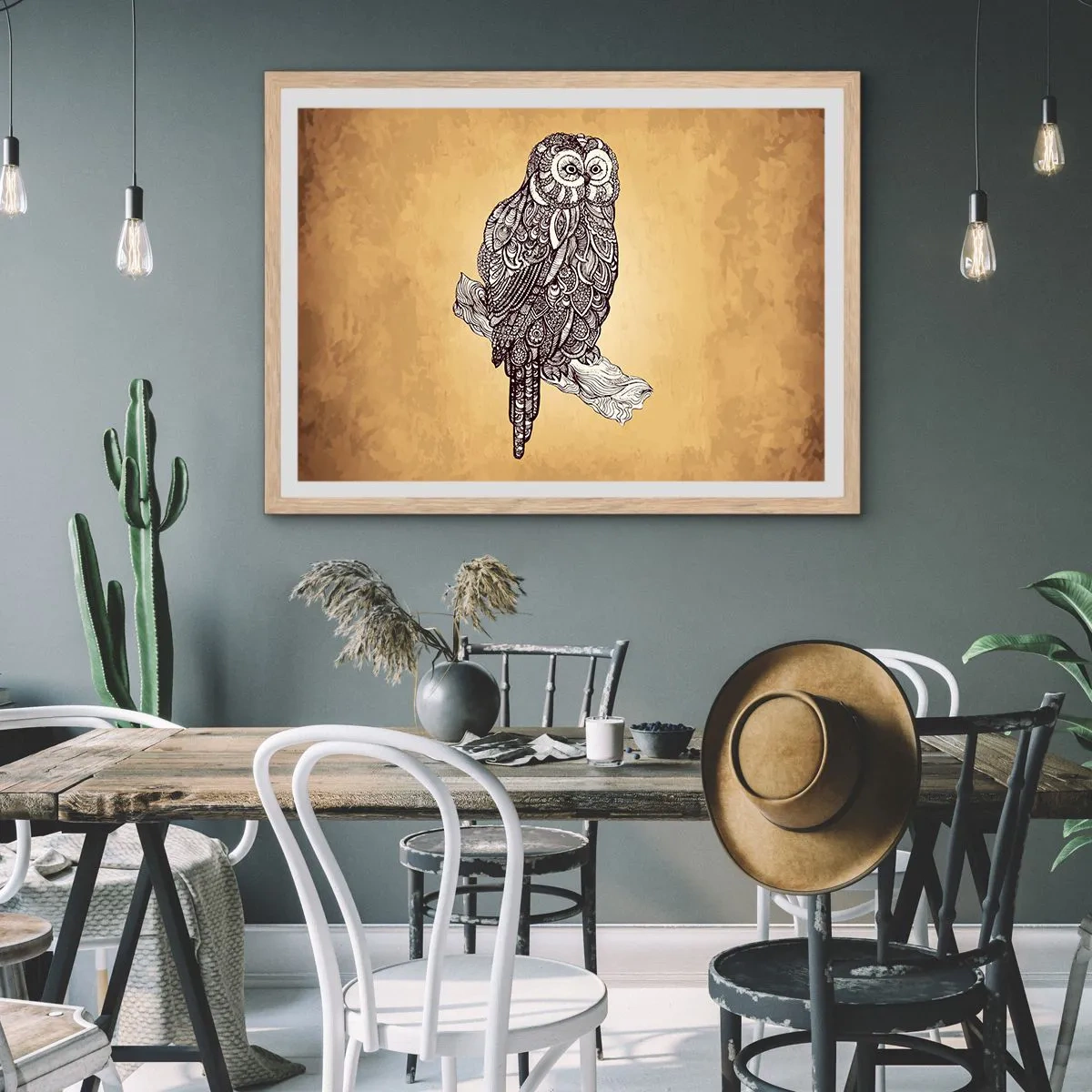 Plakat w ramie jasny dąb - Misterne ornamenty mądrości - 100x70 cm