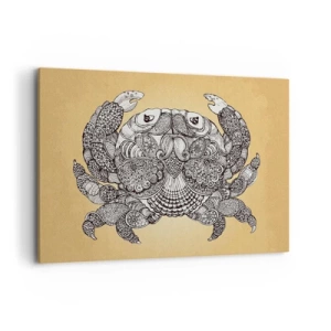 Obraz na płótnie - Dekoracyjny rysunek kraba na złotym tle - 120x80cm - Opowieści Pana Kraba - Nowoczesna dekoracja ścienna do salonu, kuchni i sypialni ARTTOR