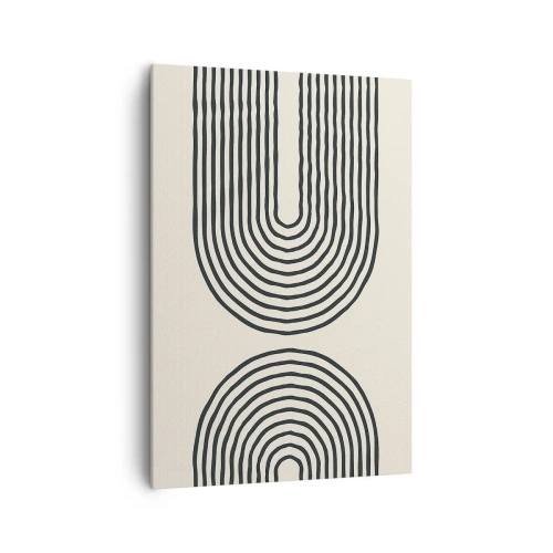 Obraz na płótnie - Abstrakcyjny wzór geometryczny z symetrycznymi liniami na jasnym tle - 70x100cm - Już za chwilę… - Nowoczesna dekoracja ścienna do salonu i sypialni ARTTOR