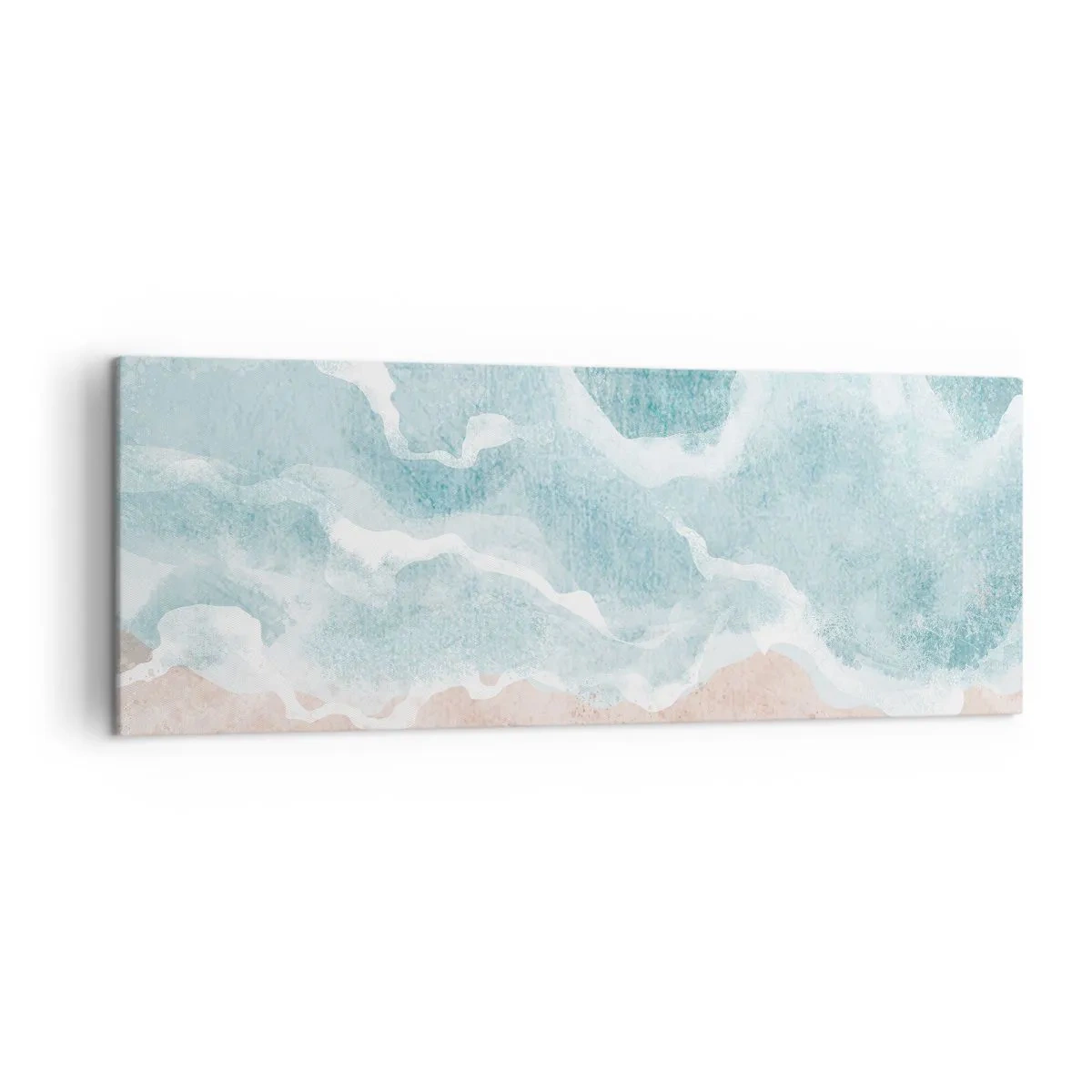 Obraz na płótnie - Abstrakcyjna plaża z falami w odcieniach błękitu i beżu - 140x50cm - Abstrakcja obłoczna - Nowoczesna dekoracja ścienna do salonu i sypialni ARTTOR