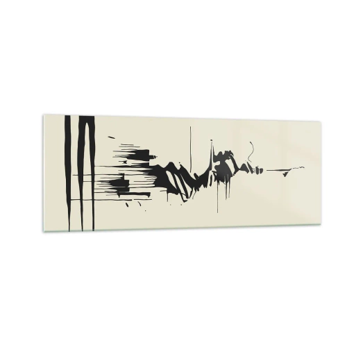 Obraz na szkle - Minimalistyczna abstrakcja z czarnymi liniami na jasnym tle - 140x50cm - Abstrakcja pośpieszna - Nowoczesna dekoracja ścienna do salonu i sypialni ARTTOR