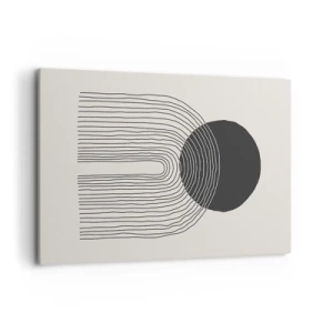 Obraz na płótnie - Abstrakcyjny wzór z liniami i czarnym kołem na jasnym tle - 120x80cm - Drżenie i pewność - Nowoczesna dekoracja ścienna do salonu, kuchni i sypialni ARTTOR