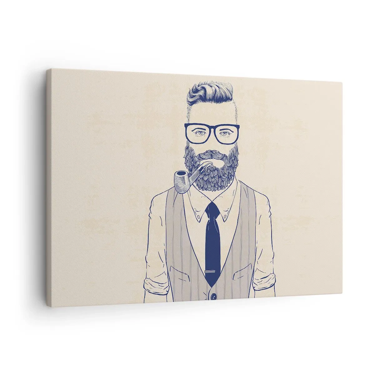 Obraz na płótnie - Stylizowany mężczyzna z brodą i fajką w okularach - 70x50cm - Pogodny, męski i modny - Nowoczesna dekoracja ścienna do salonu i sypialni ARTTOR