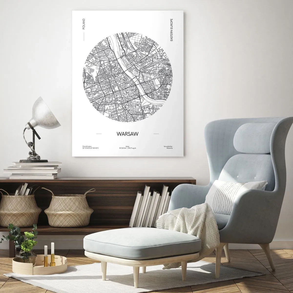 Obraz na szkle - Mapa Warszawy w formie graficznej ilustracji - 50x70cm - Anatomia Warszawy - Nowoczesna dekoracja ścienna do salonu, kuchni i sypialni ARTTOR