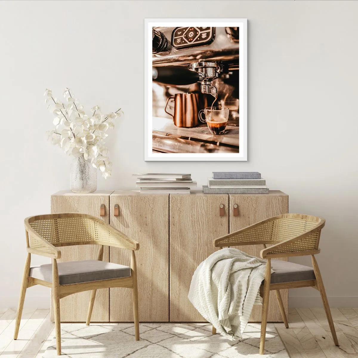Plakat w białej ramie - Blask kawy - 70x100 cm