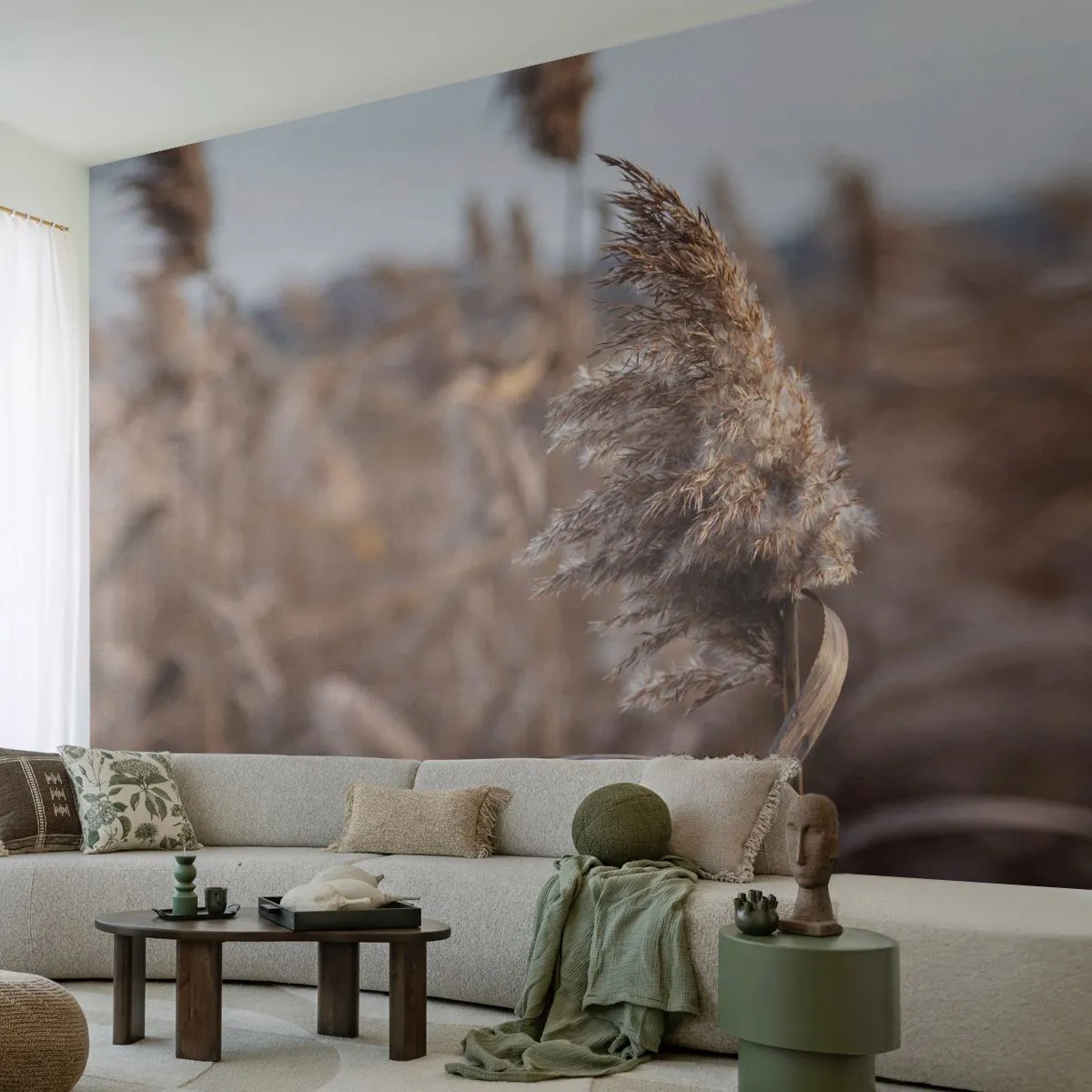 Fototapeta Samoprzylepna Deluxe Sticker - Czas odlecieć z wiatrem - Łąka, Trawa Pampasowa, Natura - 250x175 cm
