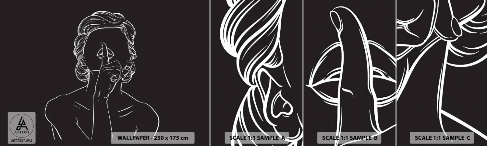 Fototapeta Próbka Standard Eco - Piękno rozkwita w ciszy - Kobieta, Rysunek, Kreska - 100x30 cm