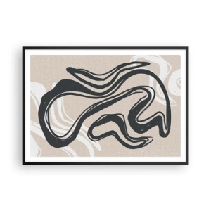 Plakat w czarnej ramie - Abstrakcyjne linie w ciemnych odcieniach na beżowym tle - 100x70cm - Ekspresja zwielokrotniona - Nowoczesna dekoracja ścienna do salonu i sypialni ARTTOR