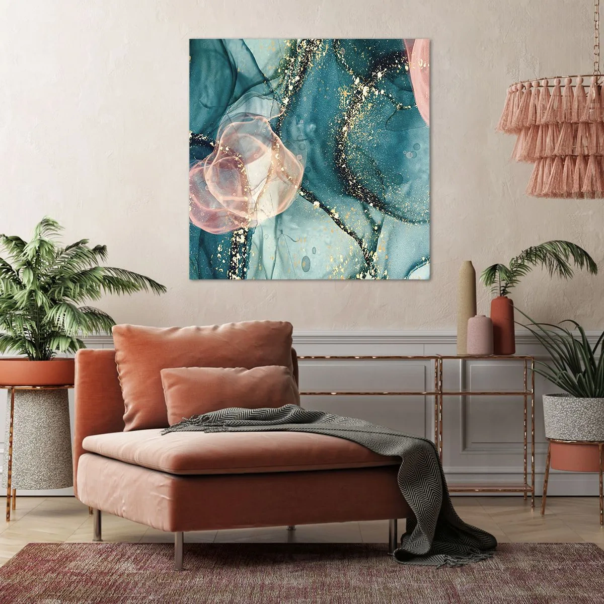 Obraz na płótnie - Jedwabny błękit, tiulowy róż - 70x70 cm