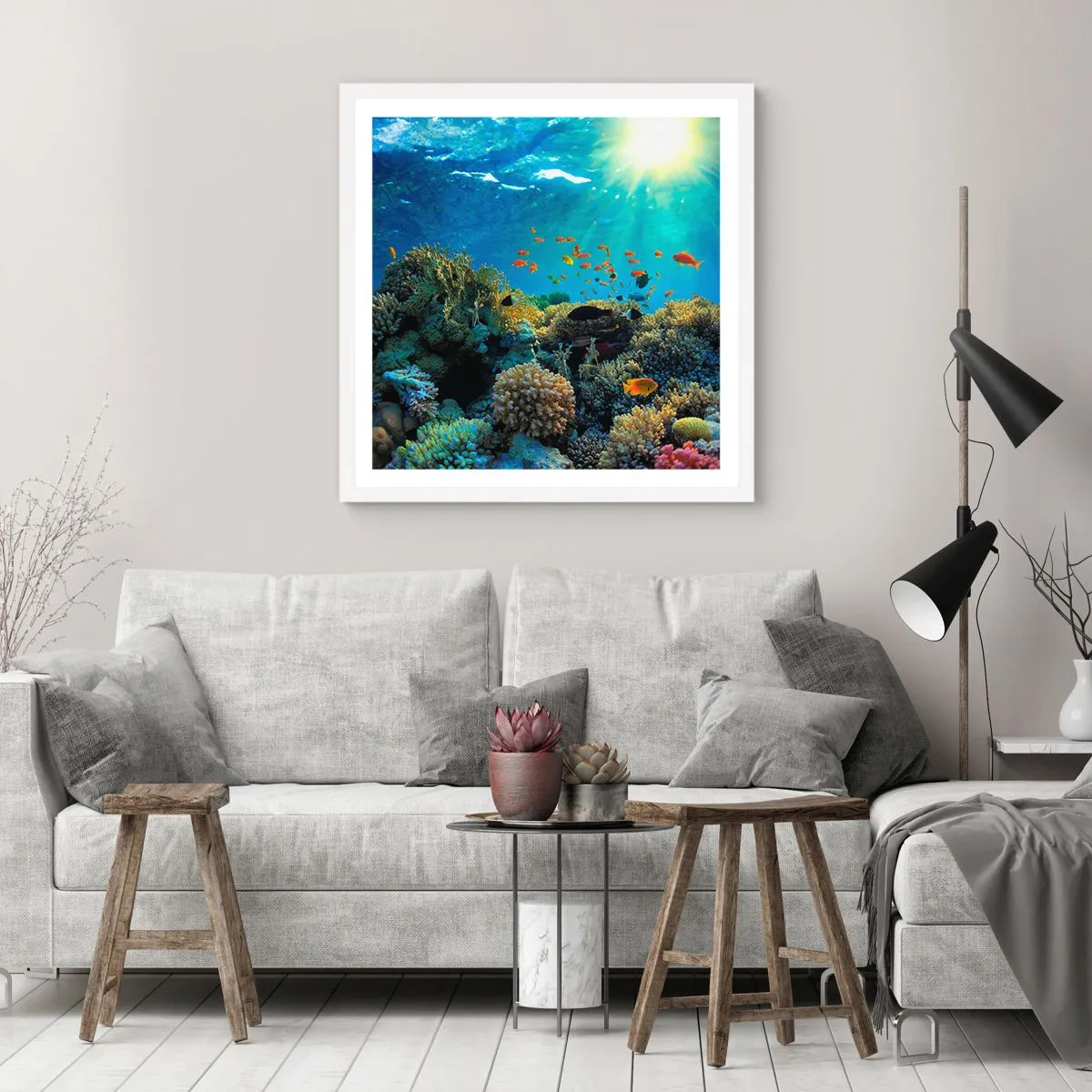 Plakat w białej ramie - Podwodne skarby - 40x40 cm