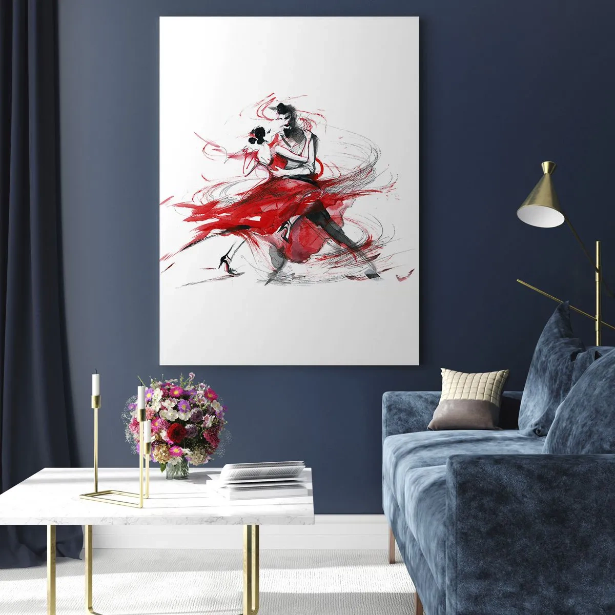 Obraz na szkle - Para tancerzy w dynamicznym tańcu akwarelą - 50x70cm - Tango - rytm namiętności - Nowoczesna dekoracja ścienna do salonu, kuchni i sypialni ARTTOR