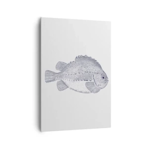 Obraz na płótnie - Czarno-biały rysunek ryby na białym tle w stylu minimalistycznym - 70x100cm - Do albumu przyrodnika - Nowoczesna dekoracja ścienna do salonu i sypialni ARTTOR