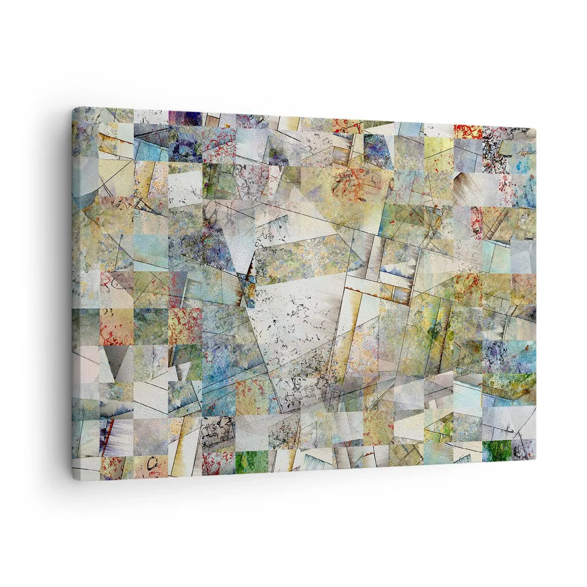 Obraz na płótnie - Kolorowa abstrakcja z geometrycznymi kształtami i liniami - 70x50cm - Geometryczne przetasowanie - Nowoczesna dekoracja ścienna do salonu i sypialni ARTTOR