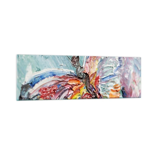 Obraz na szkle - Kolorowy motyl w stylu impasto na pastelowym tle - 160x50cm - Pomalowany przez naturę - Nowoczesna dekoracja ścienna do salonu i sypialni ARTTOR