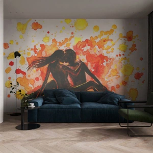 Fototapeta Standard Eco - Sylwetki zakochanej pary w akwarelowej eksplozji barw - 100x70cm - I stała się światłość - Nowoczesna dekoracja ścienna do salonu i sypialni ARTTOR