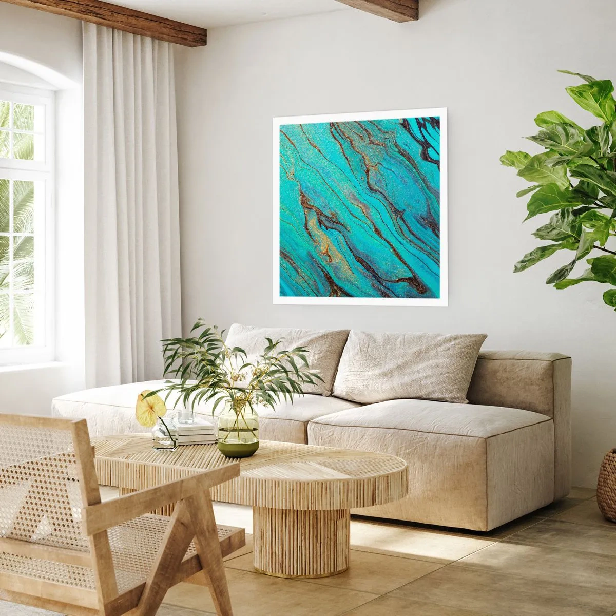 Plakat - Turkusowy przypływ - 40x40 cm