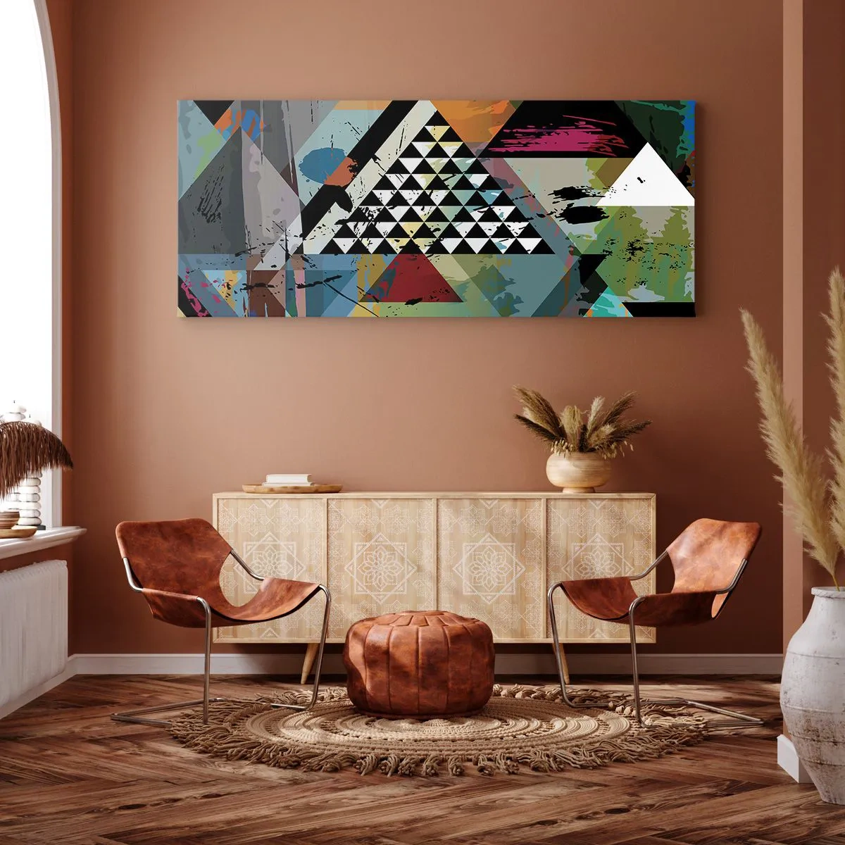Obraz na płótnie - Abstrakcyjna kompozycja geometrycznych kształtów i barw - 120x50cm - Jakie to proste - Nowoczesna dekoracja ścienna do salonu i sypialni ARTTOR