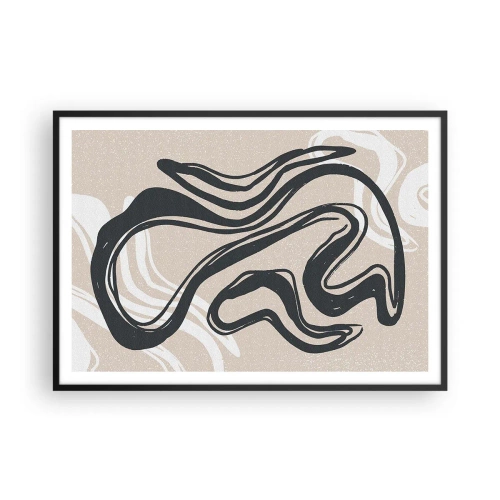Plakat w czarnej ramie - Abstrakcyjne linie w ciemnych odcieniach na beżowym tle - 100x70cm - Ekspresja zwielokrotniona - Nowoczesna dekoracja ścienna do salonu i sypialni ARTTOR