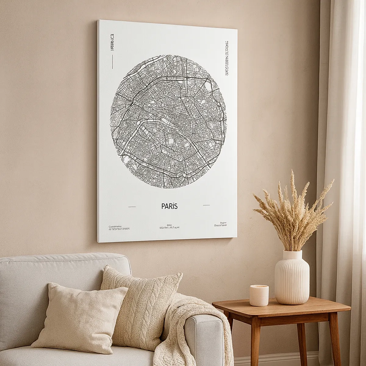 Obraz na płótnie - Mapa miasta Paryż w minimalistycznym wydaniu - 50x70cm - Anatomia Paryża - Nowoczesna dekoracja ścienna do salonu, kuchni i sypialni ARTTOR