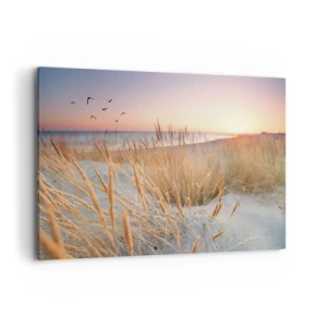 Obraz na płótnie - Plaża o zachodzie słońca z wysokimi trawami - 120x80cm - Bałtycka kołysanka - Nowoczesna dekoracja ścienna do salonu, kuchni i sypialni ARTTOR