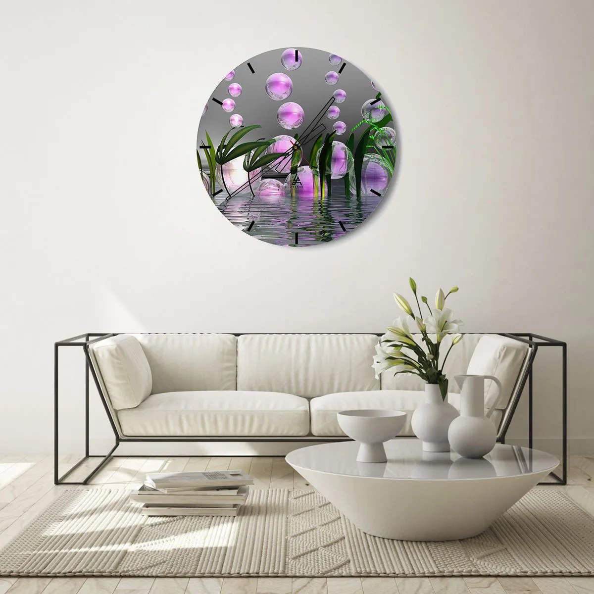 Zegar ścienny - Refleksyjna kompozycja lekkości i życia - 30x30 cm