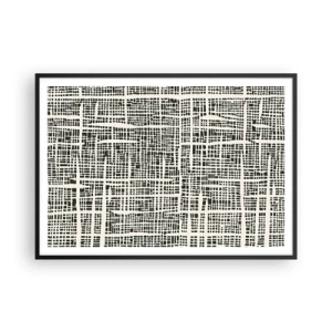 Plakat w czarnej ramie - Geometryczny wzór przypominający siatkę na jasnym tle - 100x70cm - Kompozycja utkana - Nowoczesna dekoracja ścienna do salonu i sypialni ARTTOR