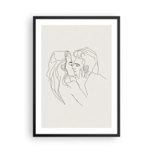 Plakat w czarnej ramie - Minimalistyczny rysunek zakochanej pary w delikatnych liniach - 50x70cm - Splątani uczuciem - Nowoczesna dekoracja ścienna do salonu i sypialni ARTTOR