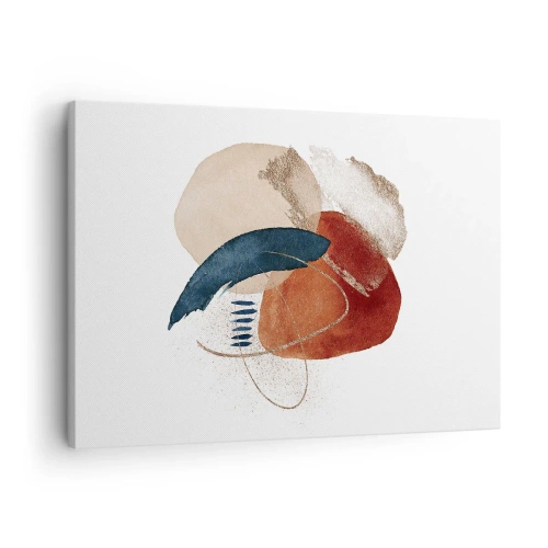 Obraz na płótnie - Abstrakcyjna kompozycja z plamami w odcieniach ziemi i granatu - 70x50cm - Owalna kompozycja - Nowoczesna dekoracja ścienna do salonu i sypialni ARTTOR