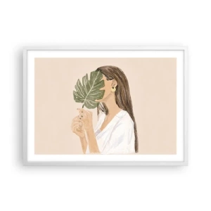 Plakat w białej ramie - Tajemniczy portret z wachlarzem - 70x50 cm