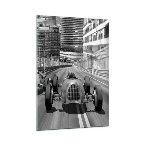 Obraz na szkle - Historyczny wyścig samochodowy w czerni i bieli - 50x70cm - Dawno temu w Monte Carlo - Nowoczesna dekoracja ścienna do salonu, kuchni i sypialni ARTTOR