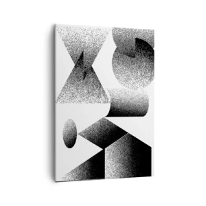 Obraz na płótnie - Abstrakcyjna kompozycja geometrycznych kształtów w czarno-białej kolorystyce - 50x70cm - Kąty i owale - Nowoczesna dekoracja ścienna do salonu, kuchni i sypialni ARTTOR