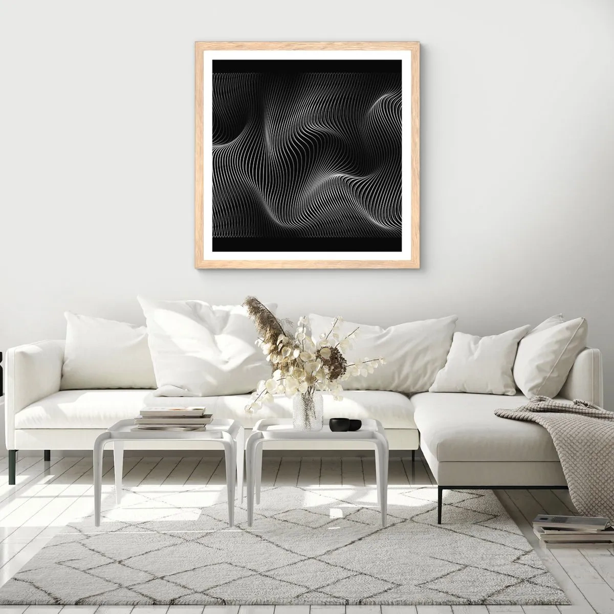 Plakat w ramie jasny dąb - Taniec światła w przestrzeni - 50x50 cm