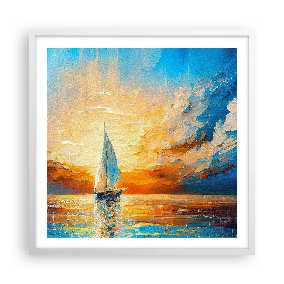 Plakat w białej ramie - Żegluga w złocie - 60x60 cm