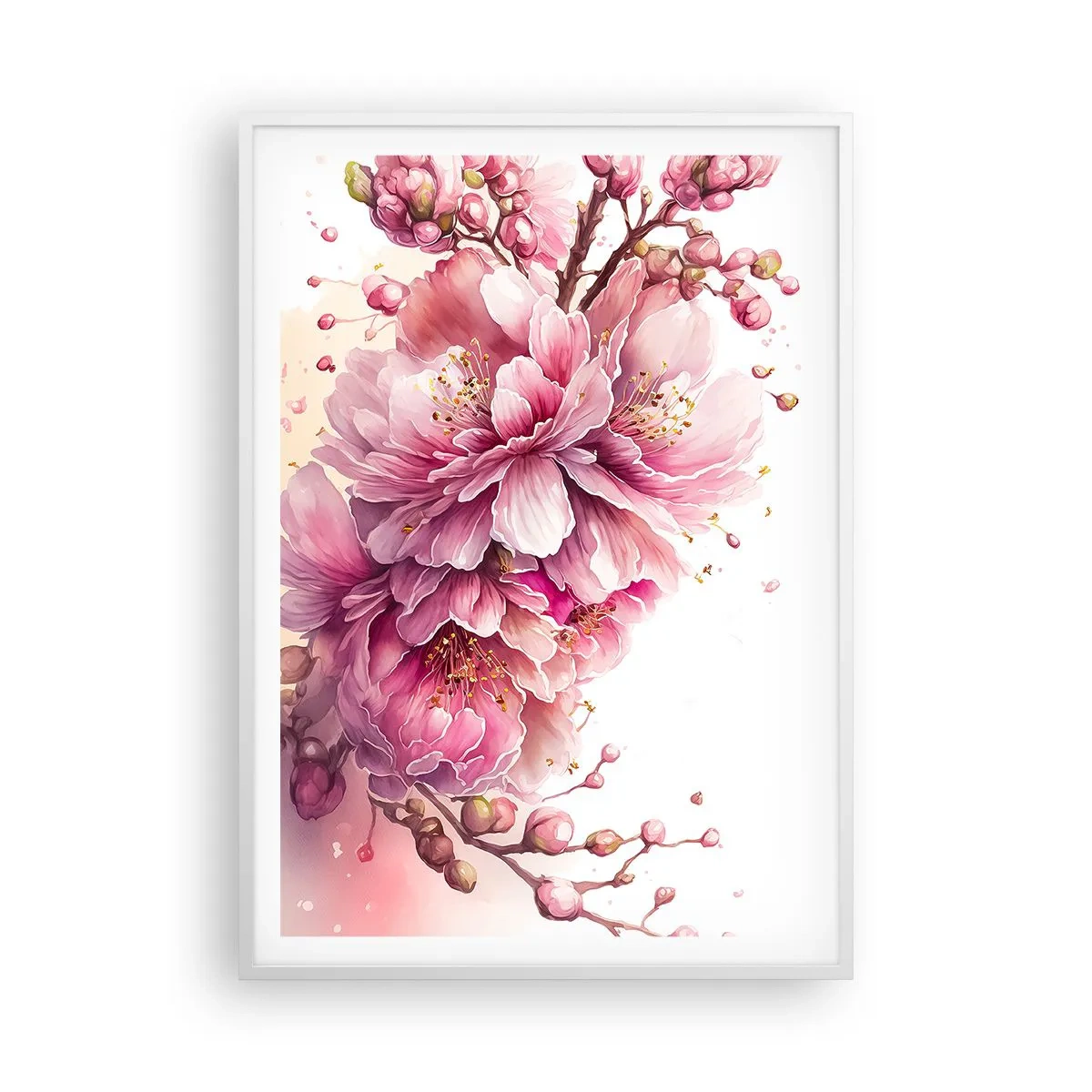 Plakat w białej ramie - Kwiat kwitnącej wiśni - 70x100 cm