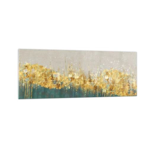 Obraz na szkle - Złote akcenty na zielono-beżowym tle - 140x50cm - Złota granica - Nowoczesna dekoracja ścienna do salonu i sypialni ARTTOR
