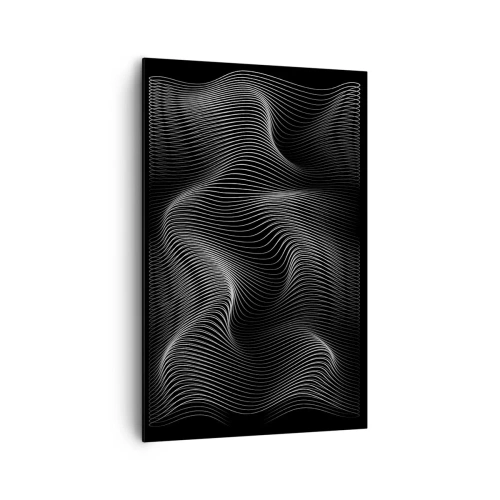 Obraz na płótnie - Abstrakcyjne białe linie na czarnym tle - 80x120cm - Taniec światła w przestrzeni - Nowoczesna dekoracja ścienna do salonu i sypialni ARTTOR