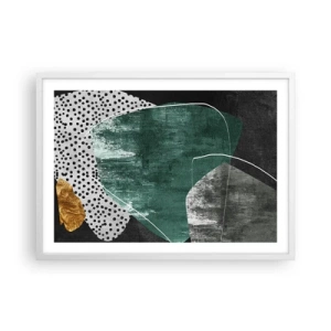 Plakat w białej ramie - Barwna abstrakcja z płatkiem złota - 70x50 cm